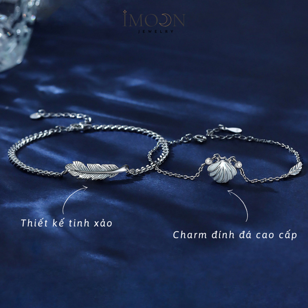 Lắc tay đôi hợp kim cao cấp, vòng tay đôi nam nữ charm lông vũ vỏ sò đính đá Imoon Jewelry