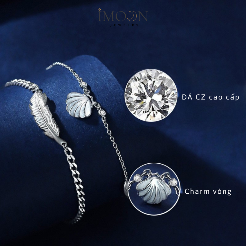 Lắc tay đôi hợp kim cao cấp, vòng tay đôi nam nữ charm lông vũ vỏ sò đính đá Imoon Jewelry