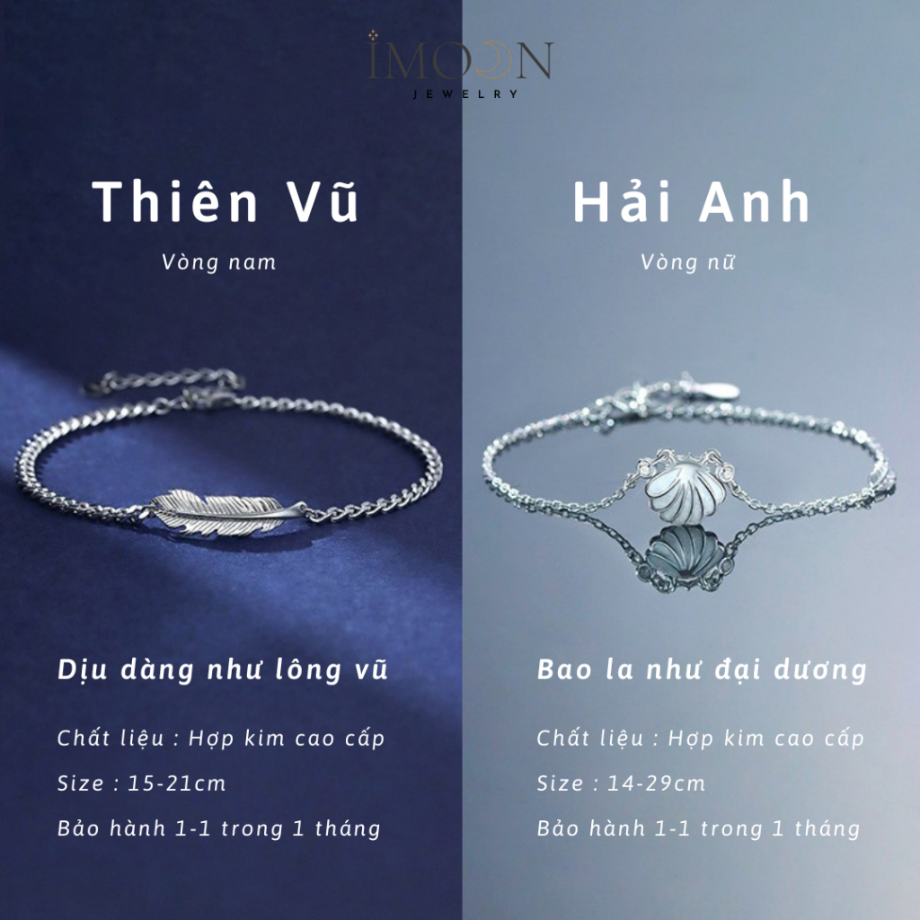 Lắc tay đôi hợp kim cao cấp, vòng tay đôi nam nữ charm lông vũ vỏ sò đính đá Imoon Jewelry