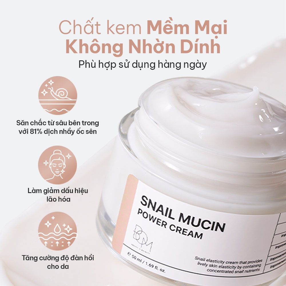 Kem dưỡng ẩm, hỗ trợ làm mờ nếp nhăn B.O.M Snail Mucin Power Cream - 50ml