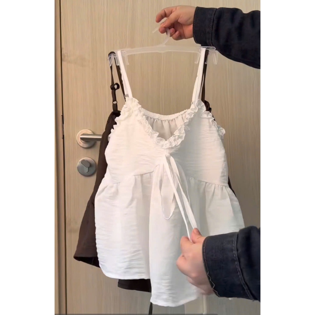 ÁO HAI DÂY BABYDOLL NHÚN NGỰC PHỐI BÈO DÁNG XÒE NHẸ NHÀNG
