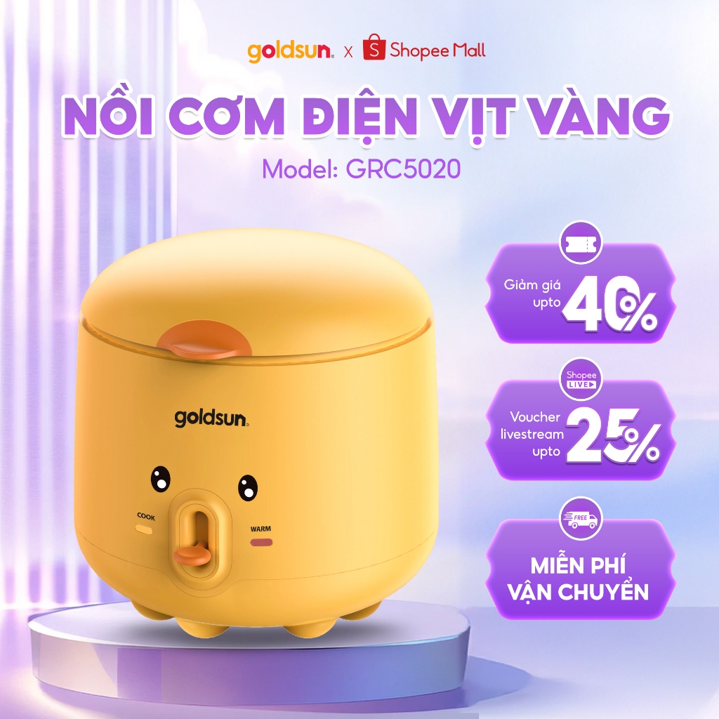 Nồi cơm điện Vịt vàng GoldDuck 1L Goldsun GRC5020 Nấu Nhanh Phù Hợp Cho Sinh Viên, Gia Đình 2-4 Người Ăn