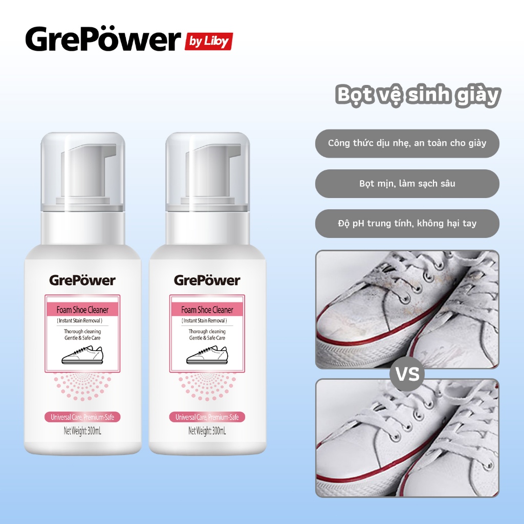Bọt vệ sinh giày Grepower-Dịu nhẹ không làm hại giày, Lau sạch tức thì, Loại bỏ vết bẩn nhanh chóng
