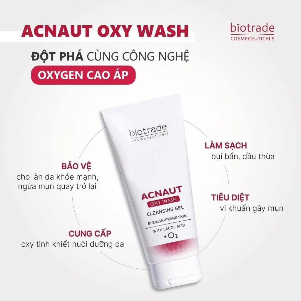 Sữa Rửa Mặt Dạng Gel Dành Cho Da Dầu Mụn Biotrade Acnaut Oxy Wash Cleansing Gel 200ml