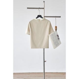 Áo Kiểu Nữ LAMER FASHION Công Sở Dáng Suông Cộc Tay Cổ Lọ Bẻ Màu be O61B26H002