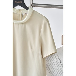 Áo Kiểu Nữ LAMER FASHION Công Sở Dáng Suông Cộc Tay Cổ Lọ Bẻ Màu be O61B26H002