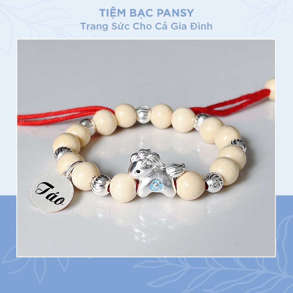 Vòng dâu tằm charm con ngựa mix bi bạc khắc tên cho bé sinh năm Bính Ngọ 2026 - Tiệm bạc Pansy