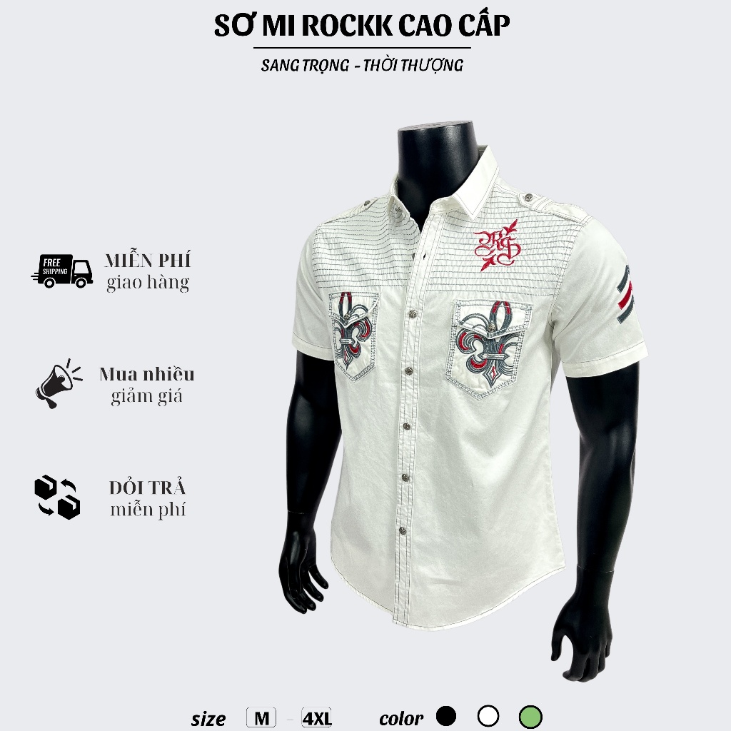 Sơ Mi Classic Nam Tay Ngắn Cao Cấp Thêu Họa Tiết Đại Bàng Chỉ Đỏ - Vải Kaki Tôn Dáng, Cúc Kim Loại Đẳng Cấp 025