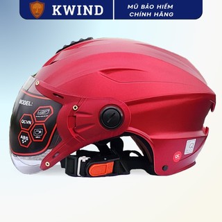 Nón bảo hiểm 1/2 đầu có kính, có khe thông gió màu đỏ, đen, phù hợp nam, nữ, freesize 55-59cm