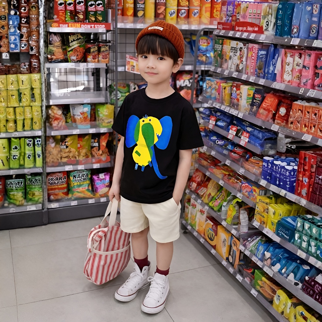 Áo Thun Trẻ Em Mirage Voi Đen Dễ Thương, Chất 100% Cotton Cao Cấp, Có Kèm Hình Thật.