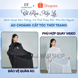 Áo Choàng Cắt Tóc Thời Trang Cổ Ren Xếp Ly – Hình Quạt Đen Trắng, Có Thể Tháo Rời, Phủ Kín Người.