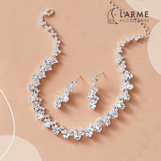 (Hoả tốc) Bộ trang sức vòng cổ kèm khuyên tai đính đá lấp lánh phong cách sang trọng dự tiệc Larme accessories -BTS012