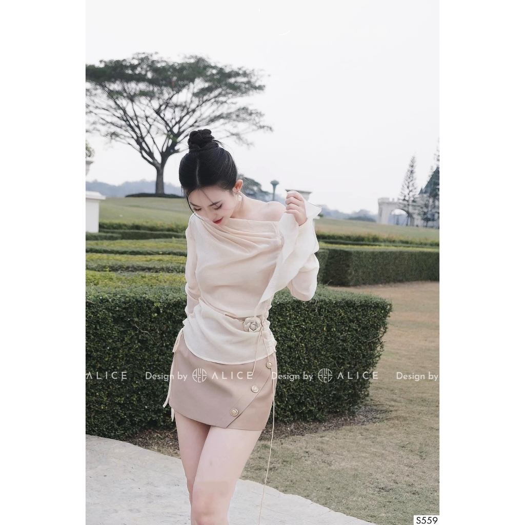Set Váy Nữ Cao Cấp Alice Áo Lệch Vai Tay Loe Cổ Xếp Li Kèm Chân Váy Dáng Ôm Tôn Dáng Cho Nàng S559