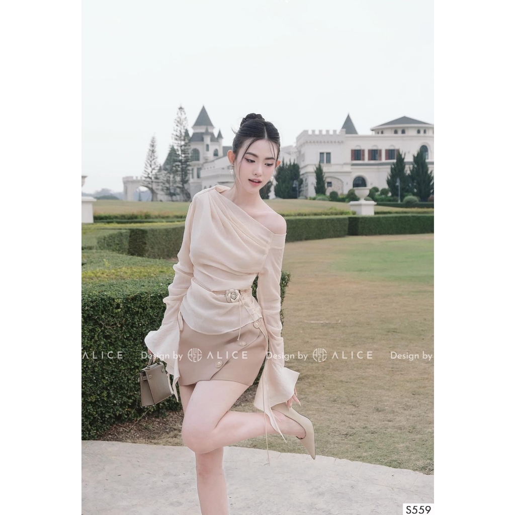 Set Váy Nữ Cao Cấp Alice Áo Lệch Vai Tay Loe Cổ Xếp Li Kèm Chân Váy Dáng Ôm Tôn Dáng Cho Nàng S559