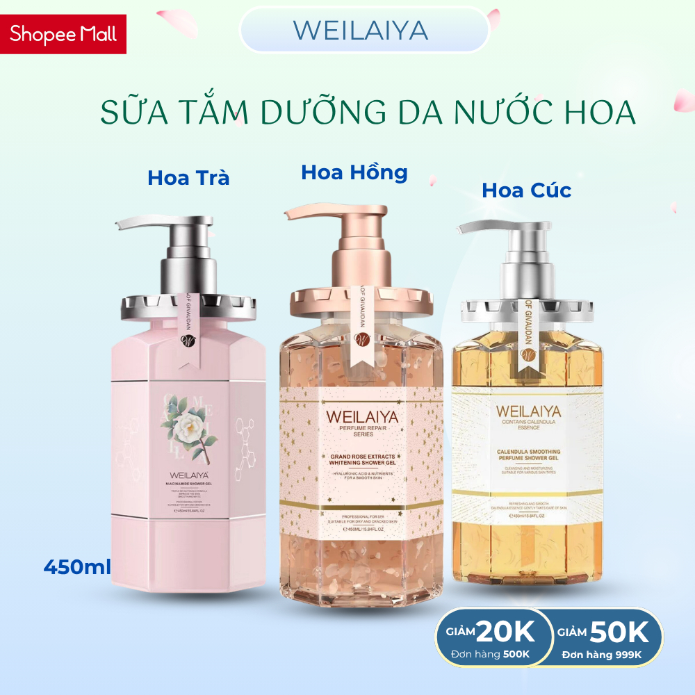 Sữa tắm Weilaiya sạch sâu dưỡng ẩm, dưỡng da body, 450ml