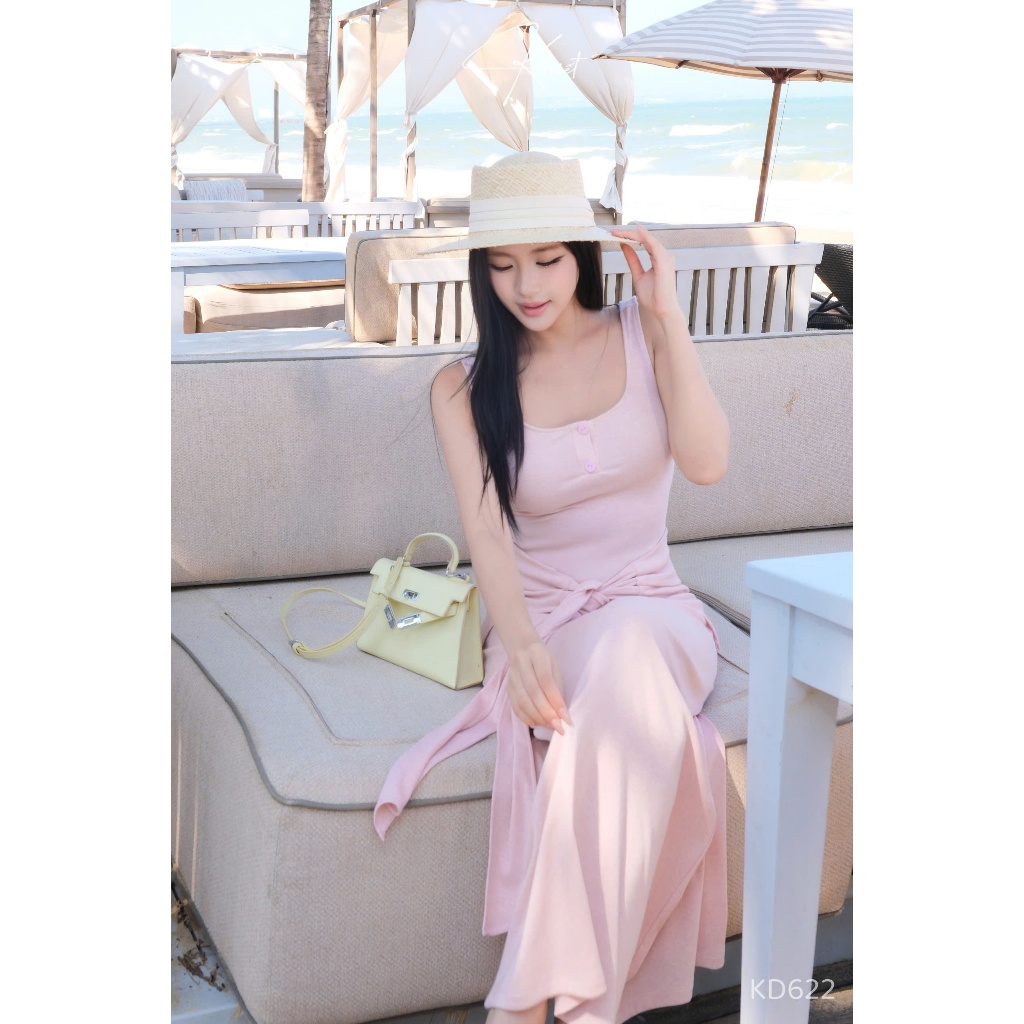 Set đầm thun len dài hồng pastel phối kèm khăn choàng rời phóng trẻ trung năng động KS622 KS622A KS622B