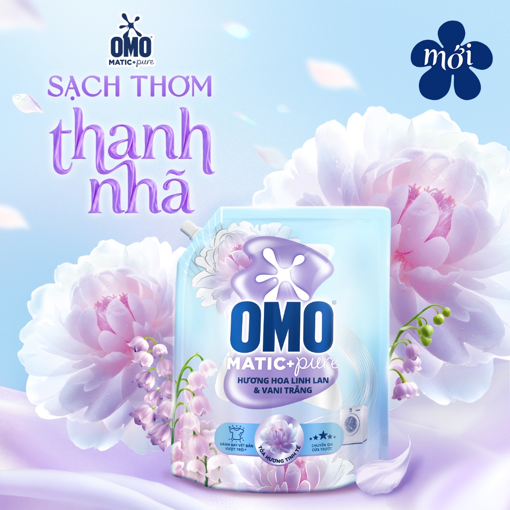 Combo 2 Nước giặt OMO Matic Pure Cửa Trước Hương Linh Lan & Vani Trắng 4.1KG (túi)