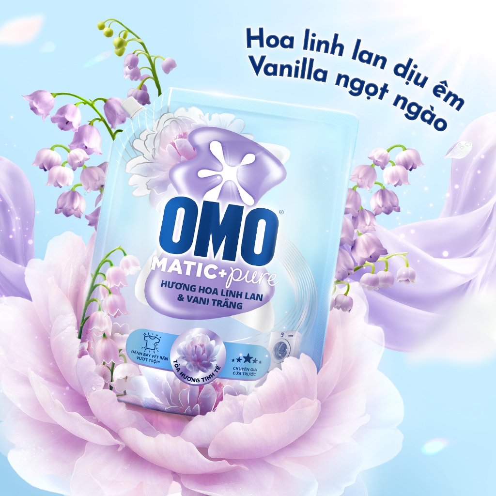 Combo 2 Nước giặt OMO Matic Pure Cửa Trước Hương Linh Lan & Vani Trắng 4.1KG (túi)