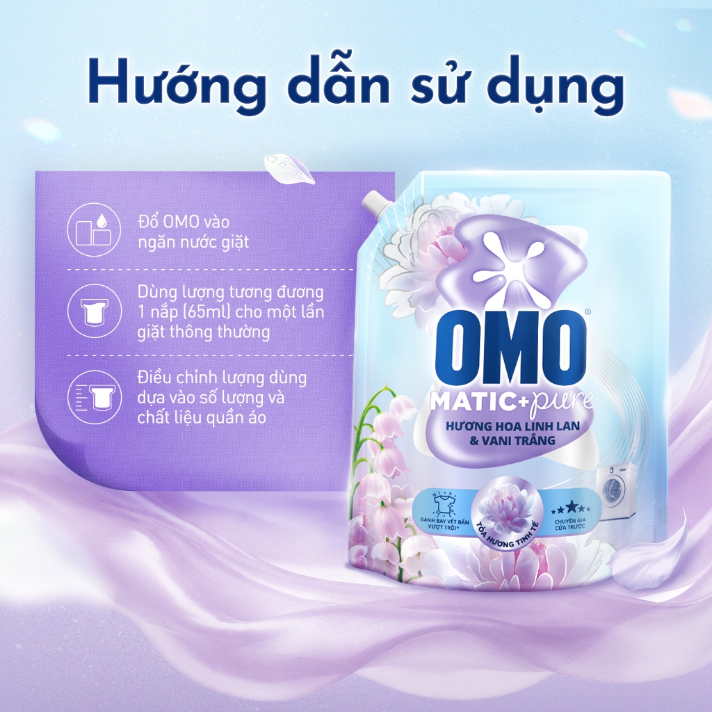 Combo 2 Nước giặt OMO Matic Pure Cửa Trước Hương Linh Lan & Vani Trắng 4.1KG (túi)