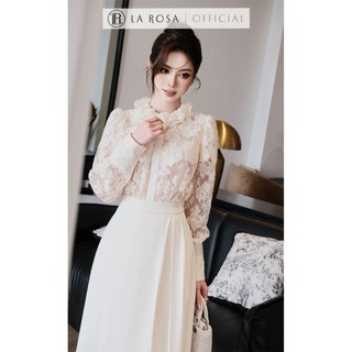 Set Váy Tiểu Thư, Sang Trọng La Rosa Áo Ren Hoa Cổ Bèo Tay Bồng Phối Chân Váy Xếp Ly Lệch Tôn Dáng S1069
