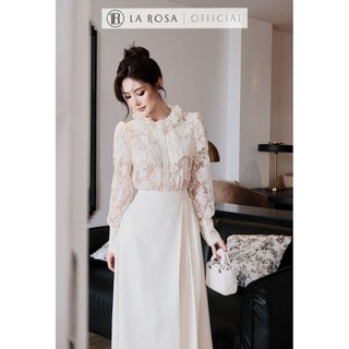 Set Váy Tiểu Thư, Sang Trọng La Rosa Áo Ren Hoa Cổ Bèo Tay Bồng Phối Chân Váy Xếp Ly Lệch Tôn Dáng S1069