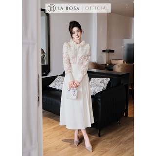 Set Váy Tiểu Thư, Sang Trọng La Rosa Áo Ren Hoa Cổ Bèo Tay Bồng Phối Chân Váy Xếp Ly Lệch Tôn Dáng S1069