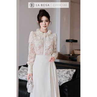 Set Váy Tiểu Thư, Sang Trọng La Rosa Áo Ren Hoa Cổ Bèo Tay Bồng Phối Chân Váy Xếp Ly Lệch Tôn Dáng S1069