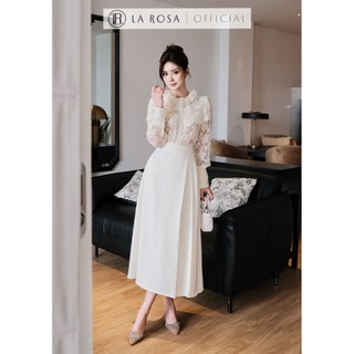 Set Váy Tiểu Thư, Sang Trọng La Rosa Áo Ren Hoa Cổ Bèo Tay Bồng Phối Chân Váy Xếp Ly Lệch Tôn Dáng S1069