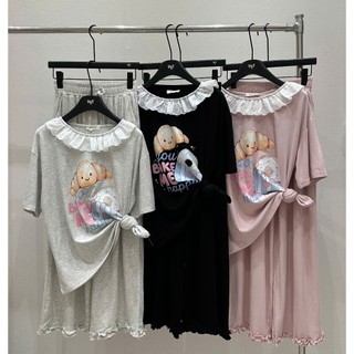 Set Bộ Đồ Nữ Thun Zip In Bánh Mì Áo Cổ TRòn Phối Viền Ren Trắng Mix Quần Suông Dài Ống Rộng