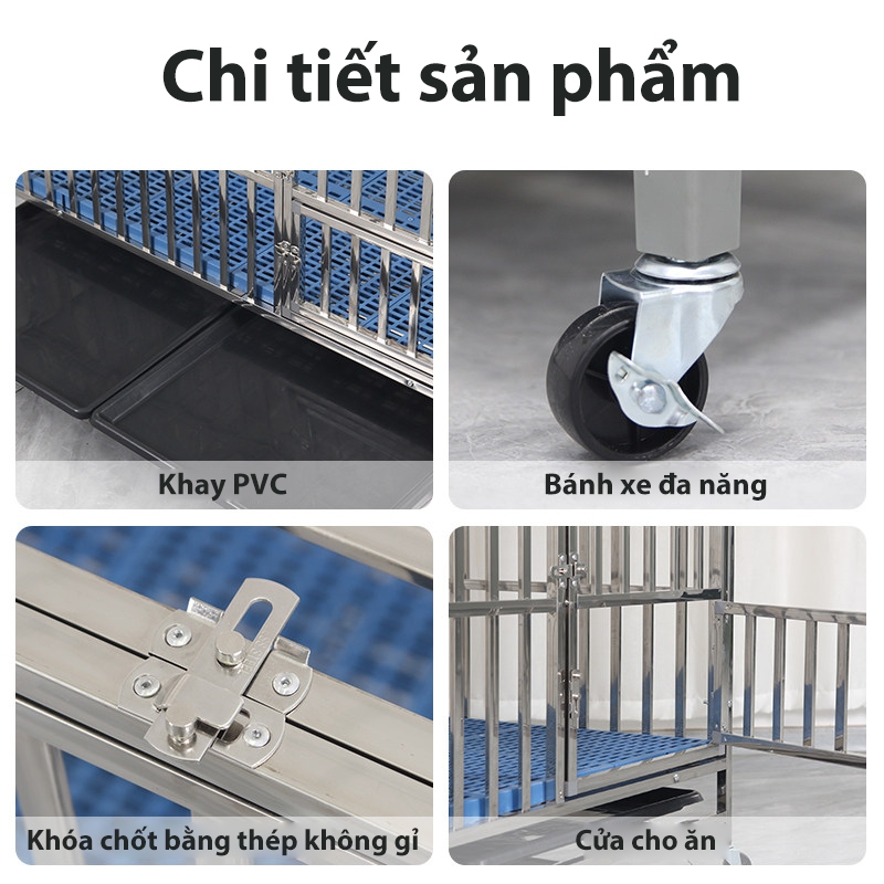 Lồng chó bằng thép không gỉ, lồng chó gấp gọn, lồng chó cỡ lớn, bền chắc, phù hợp với chó lớn.