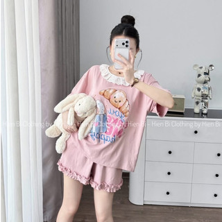 Set Bộ Đồ Nữ Thun Zip In Bánh Mì Áo Cổ TRòn Phối Viền Ren Trắng Mix Quần Suông Dài Ống Rộng