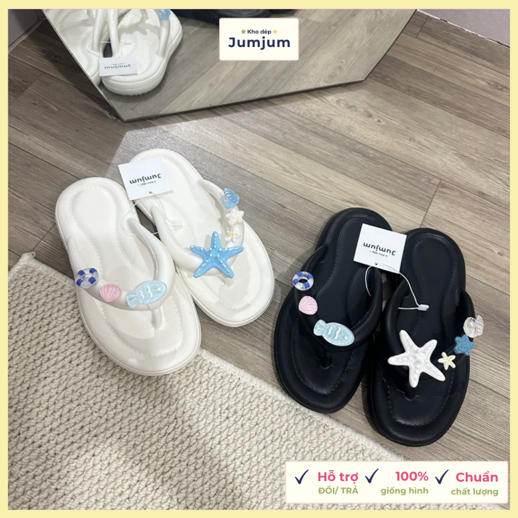 [MUA 2 TẶNG 1 vòng cổ ] Dép xỏ ngón đi biển nữ sao biển cao su mềm êm chân kháng nước chống trượt dày 1.5 cm | JJKEP4