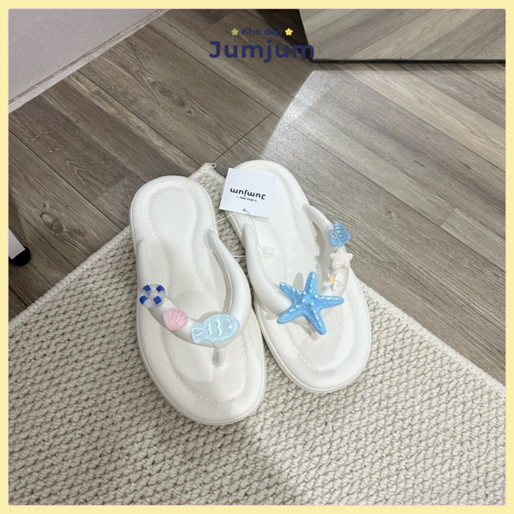[MUA 2 TẶNG 1 vòng cổ ] Dép xỏ ngón đi biển nữ sao biển cao su mềm êm chân kháng nước chống trượt dày 1.5 cm | JJKEP4