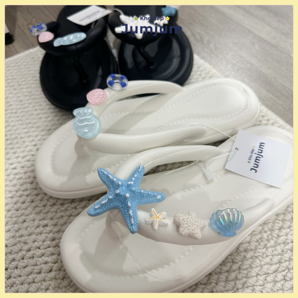 [MUA 2 TẶNG 1 vòng cổ ] Dép xỏ ngón đi biển nữ sao biển cao su mềm êm chân kháng nước chống trượt dày 1.5 cm | JJKEP4