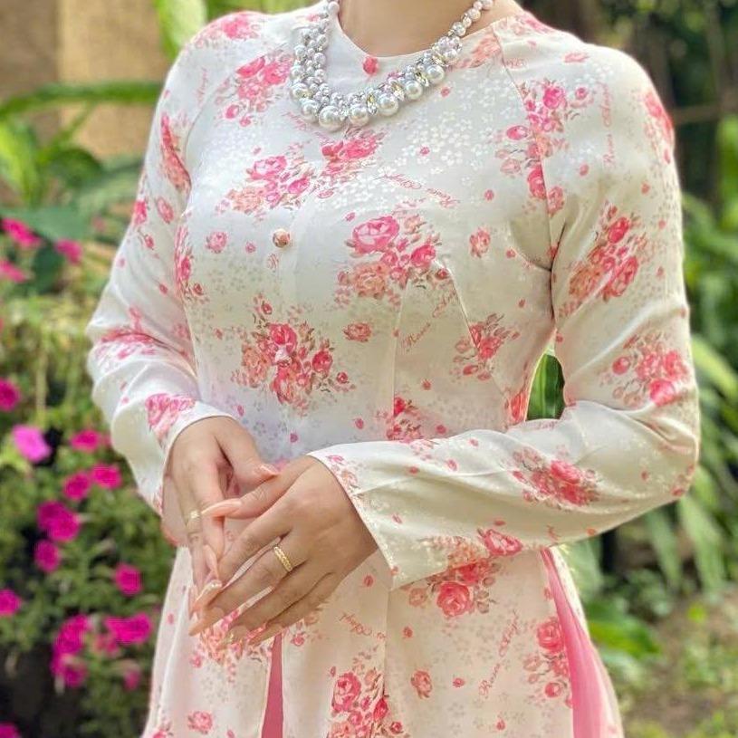 Hân Nguyễn Áo Bà Ba - B.A81 - ( FORM DÁNG DÀI ) Áo Bà Ba Hoạ Tiết Xinh Dây Kéo Tay Dài ( QUẦN NGỌC TRAI )