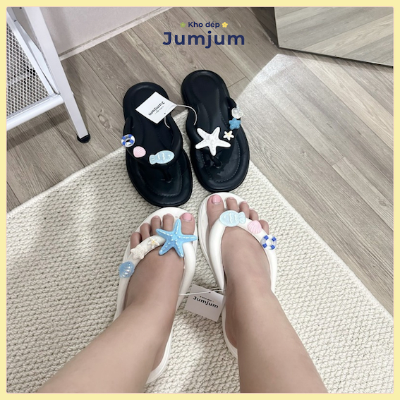 [MUA 2 TẶNG 1 vòng cổ ] Dép xỏ ngón đi biển nữ sao biển cao su mềm êm chân kháng nước chống trượt dày 1.5 cm | JJKEP4