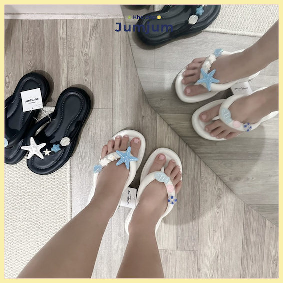[MUA 2 TẶNG 1 vòng cổ ] Dép xỏ ngón đi biển nữ sao biển cao su mềm êm chân kháng nước chống trượt dày 1.5 cm | JJKEP4