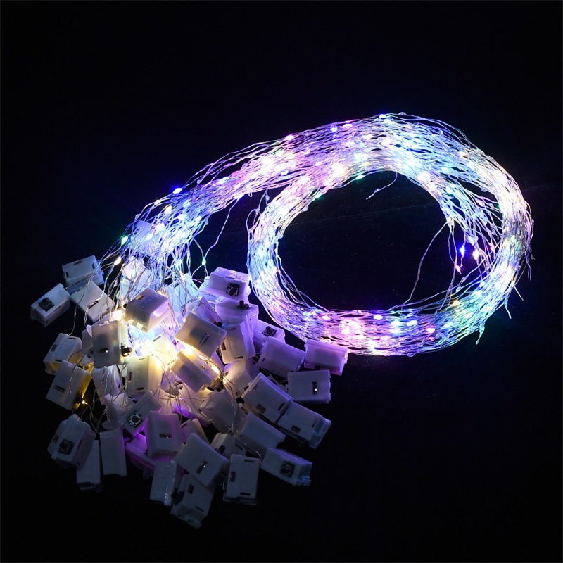 Combo 100 Đèn Led 1m, 2m Nhiều Màu Sắc 3 Chế Độ Nháy Có Pin Sẵn Trang Trí DUHA 014