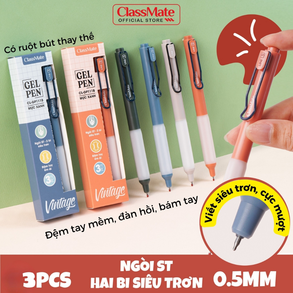 Combo Bút Gel Bấm Ngòi ST Siêu Trơn Viết Cực Mượt, Bút Không Tắc Mực, Đệm Tay Mềm, Bám, Ngòi 0.5mm Classmate GP111