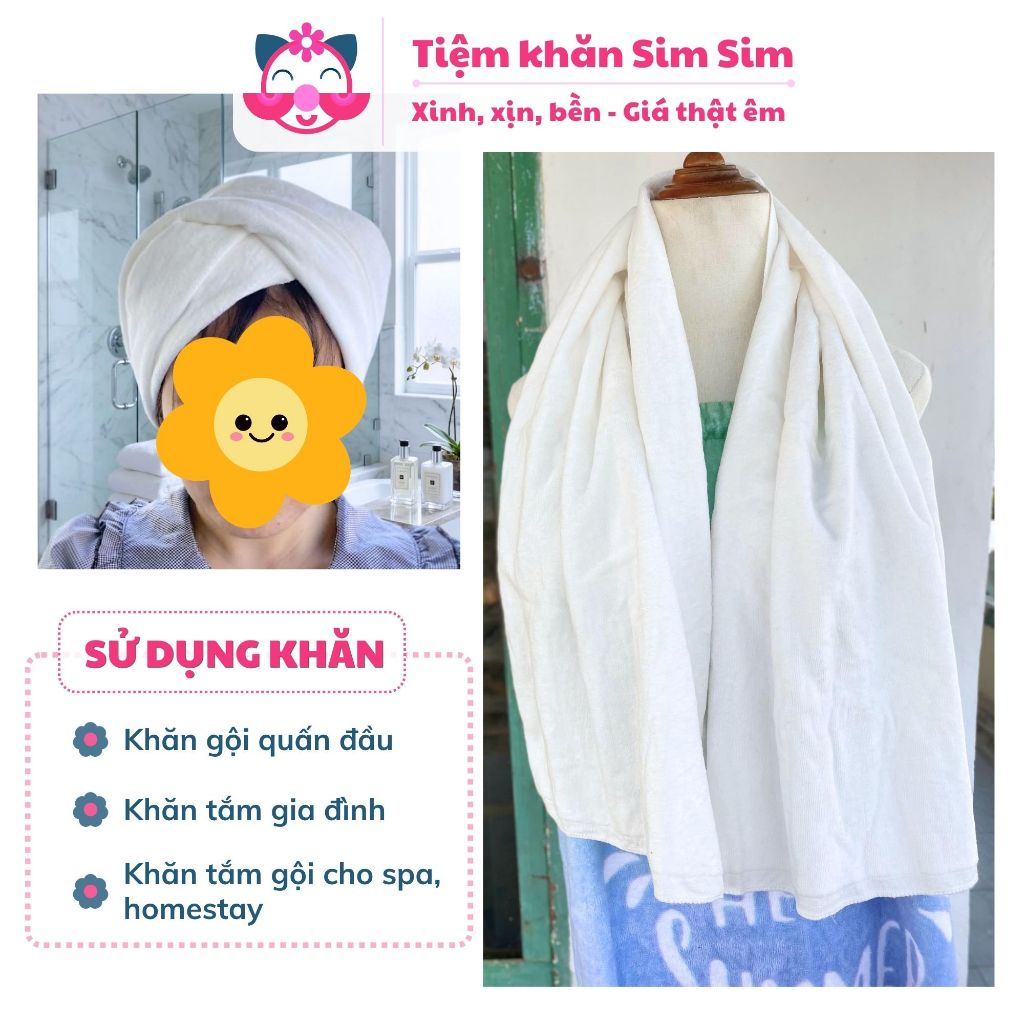 Khăn tắm gội trắng 40x120cm hàng xuất dư chất xịn đẹp