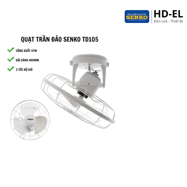 Quạt trần đảo Senko TD105 -Quạt Đảo 360 Độ 3 Cấp Độ, Quạt Trần Chính Hãng Bảo Hành 24 Tháng