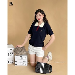 Áo Len Tăm Nữ Ngắn Tay Cổ Bẻ Phối Màu Phong Cách Hàn Quốc Trẻ Trung, Năng Động, Thêu Nơ Xinh Xắn 6895
