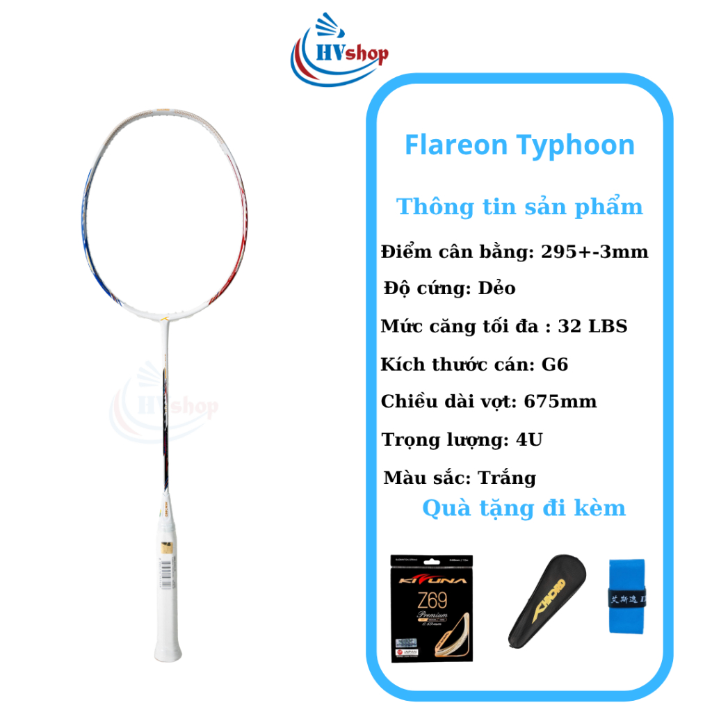 Vợt cầu lông Hundred Flareon Typhoon chính hãng, tặng 03 món quà, bảo hành 03 tháng - HVShop