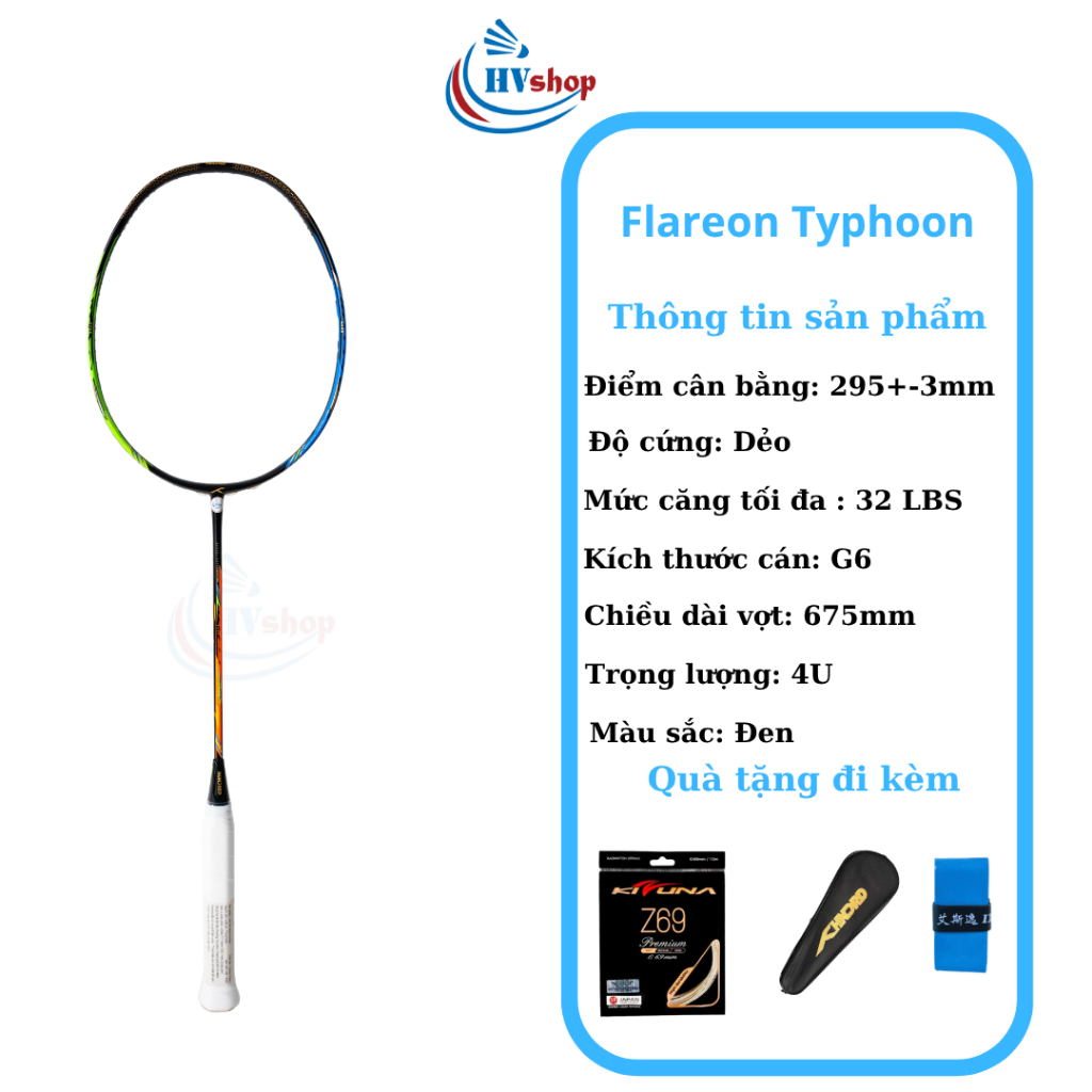Vợt cầu lông Hundred Flareon Typhoon chính hãng, tặng 03 món quà, bảo hành 03 tháng - HVShop