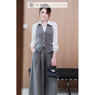 Set Đồ Công Sở La Rosa Set Gile Xám Cổ Yếm + Quần Xếp Ly Dài Phối Áo Sơ Mi Trắng Dài Tay Basic A1074-S1075