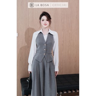 Set Đồ Công Sở La Rosa Set Gile Xám Cổ Yếm + Quần Xếp Ly Dài Phối Áo Sơ Mi Trắng Dài Tay Basic A1074-S1075