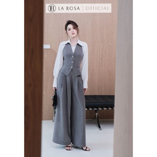 Set Đồ Công Sở La Rosa Set Gile Xám Cổ Yếm + Quần Xếp Ly Dài Phối Áo Sơ Mi Trắng Dài Tay Basic A1074-S1075