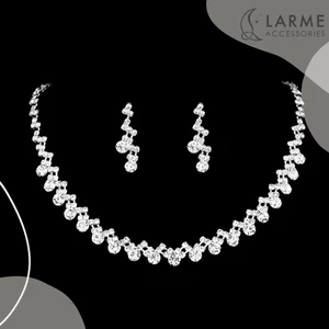 Bộ trang sức vòng cổ kèm khuyên tai đính đá lấp lánh phong cách sang trọng dự tiệc Larme accessories -BTS012