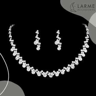 (Hoả tốc) Bộ trang sức vòng cổ kèm khuyên tai đính đá lấp lánh phong cách sang trọng dự tiệc Larme accessories -BTS012