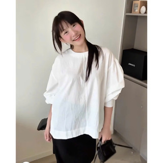 Áo sơ mi nữ cổ tròn vải thô ForgirlStudio sơ mi form oversize phong cách Hàn Quốc T201